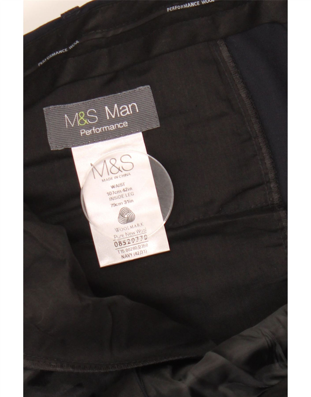 MARKS & SPENCER Pantaloni da abito dritti da prestazione da uomo W42 L31 Blu navy
