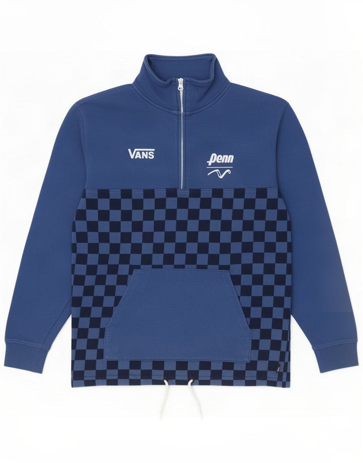 Vans Felpa da uomo con zip e collo maglione piccolo blu geometrico in cotone