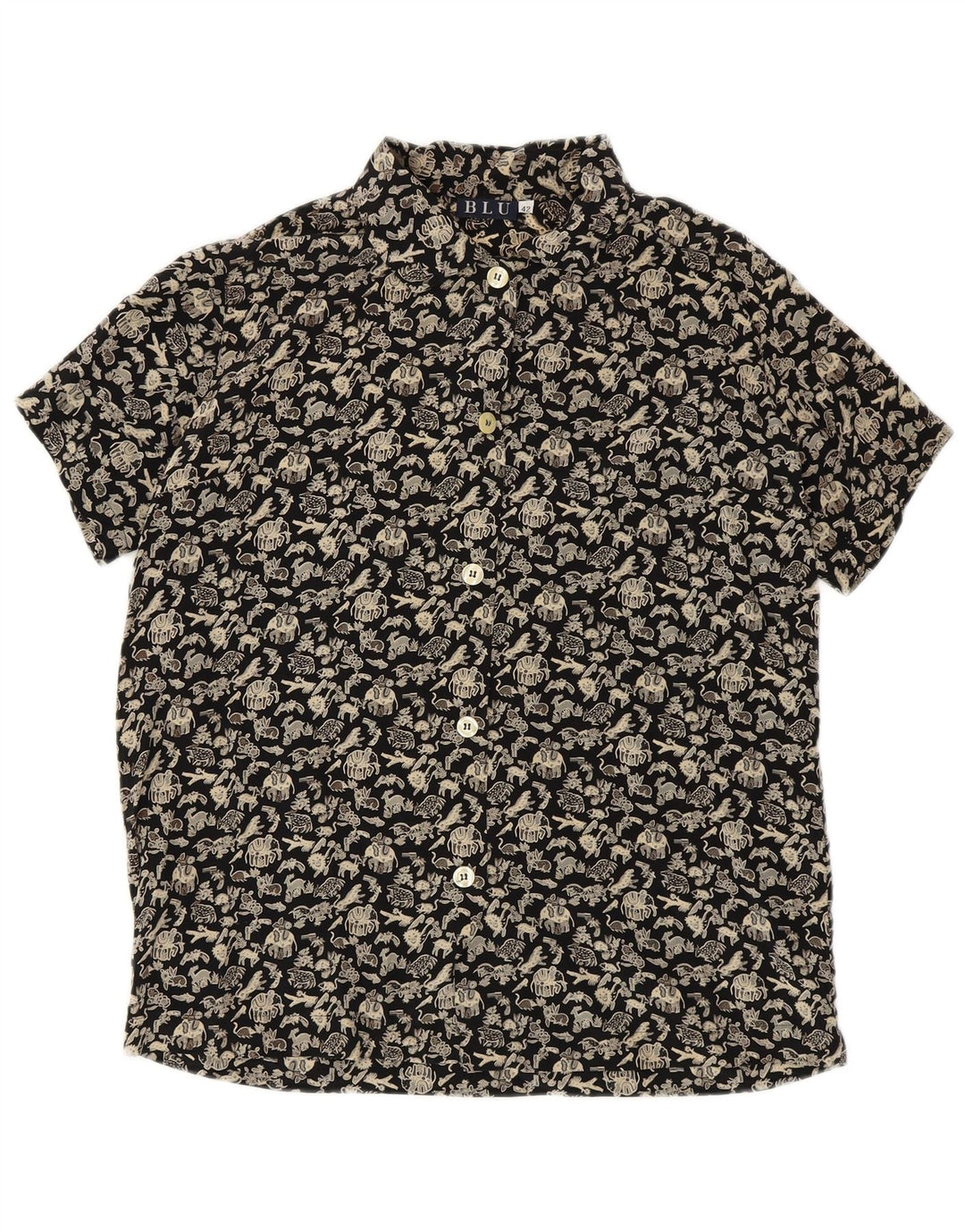 Camicia a maniche corte da donna VINTAGE IT 42 stampa animalier nera media