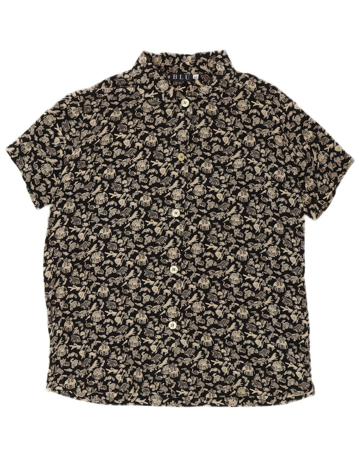 Camicia a maniche corte da donna VINTAGE IT 42 stampa animalier nera media