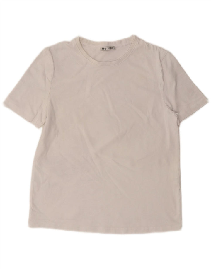 T-shirt Zara da donna Top UK 14 cotone bianco medio