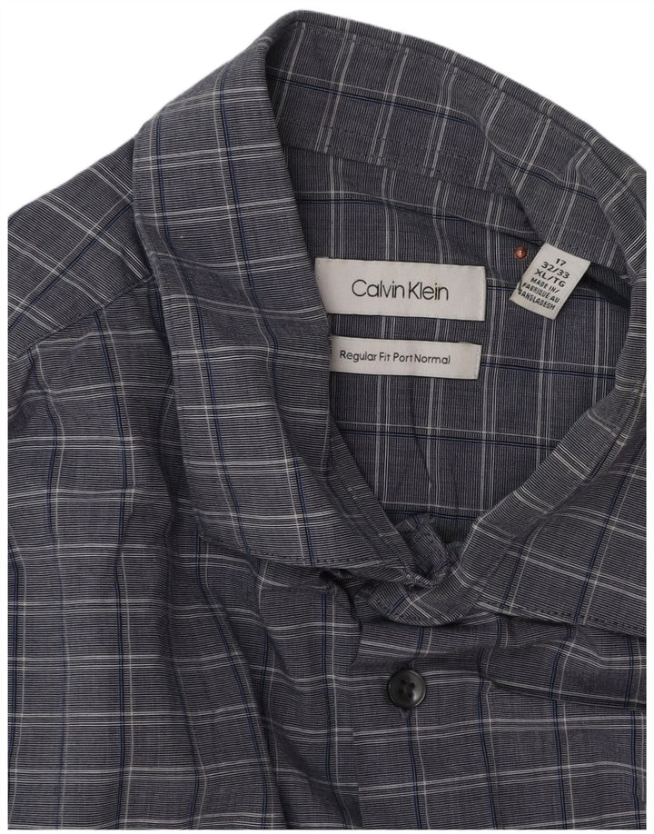 Camicia da uomo vestibilità regolare Calvin Klein taglia 17 XL cotone a quadri grigio