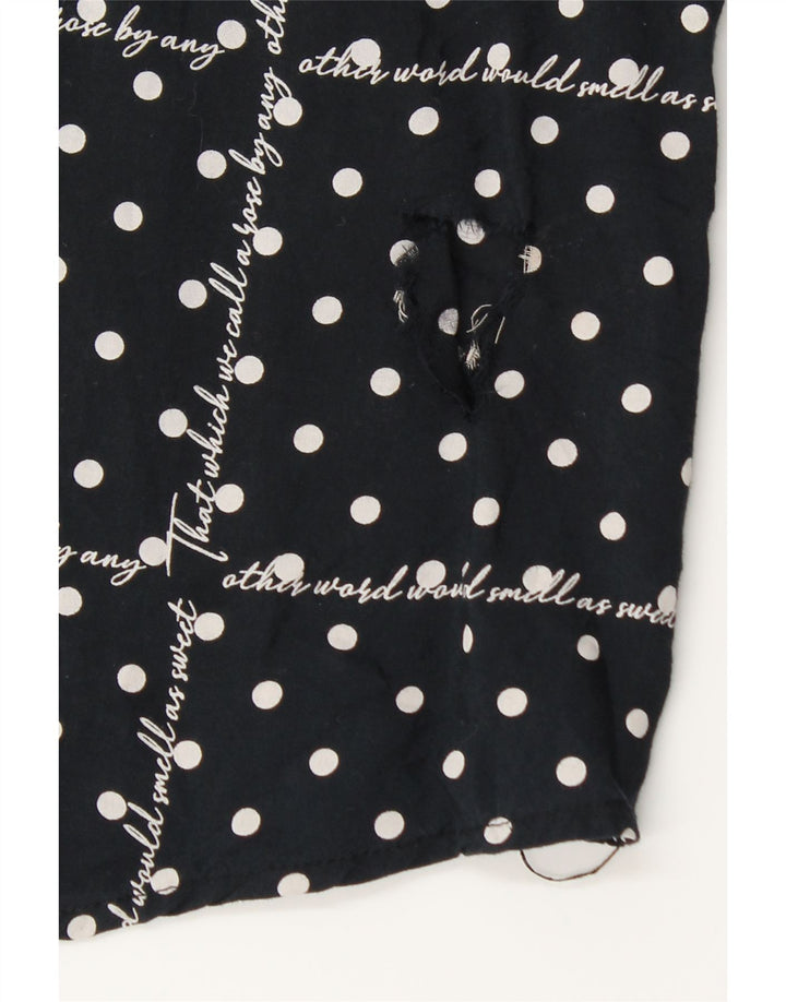 BENETTON Camicetta a maniche lunghe con grafica da donna UK 16 Large Black Spotted