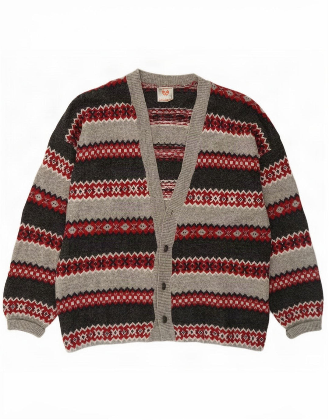 Maglione cardigan da uomo Stefanel grande lana Fair Isle grigia