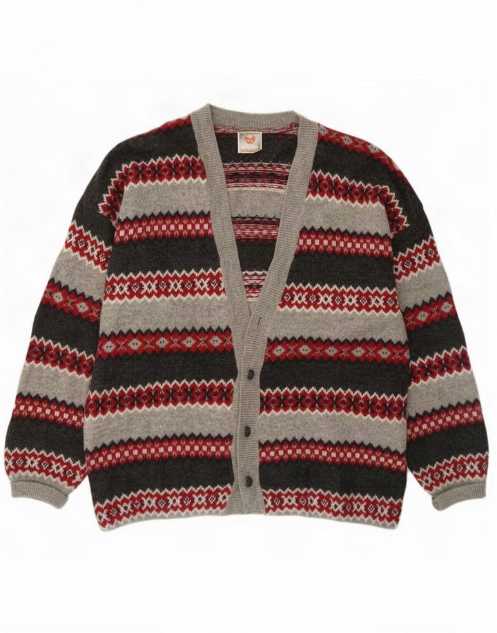 Maglione cardigan da uomo Stefanel grande lana Fair Isle grigia