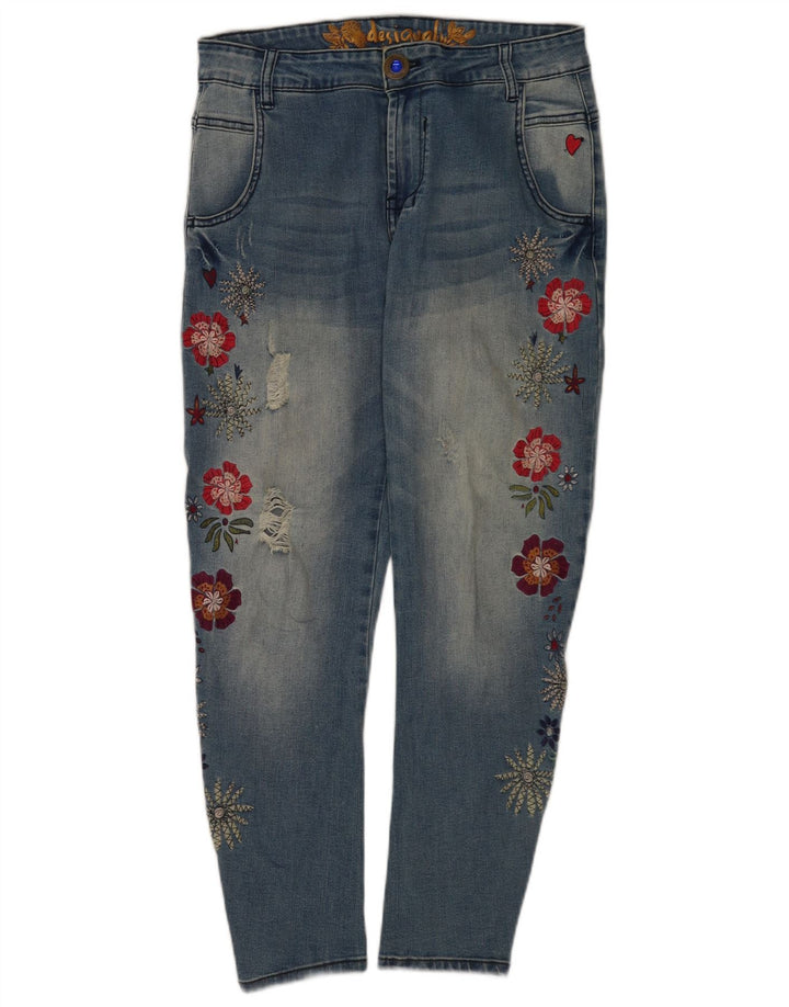 Jeans slim invecchiati Desigual da donna W26 L26 blu floreale