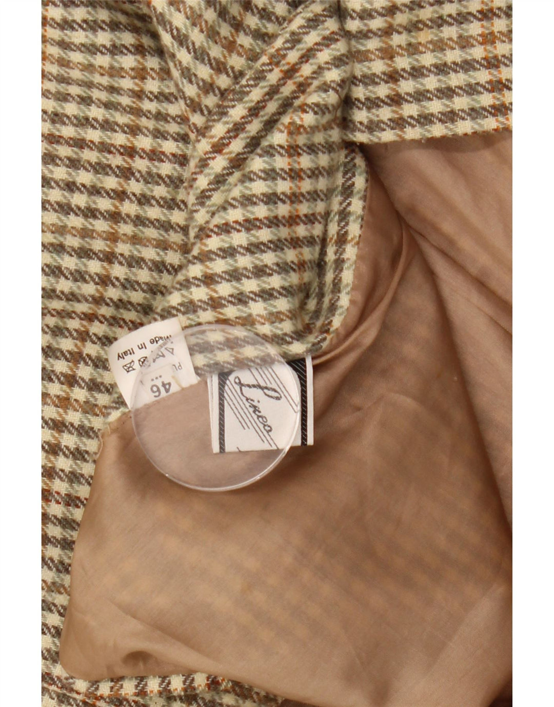 Giacca blazer vintage da donna a 2 bottoni IT 46 grande lana a quadretti kaki