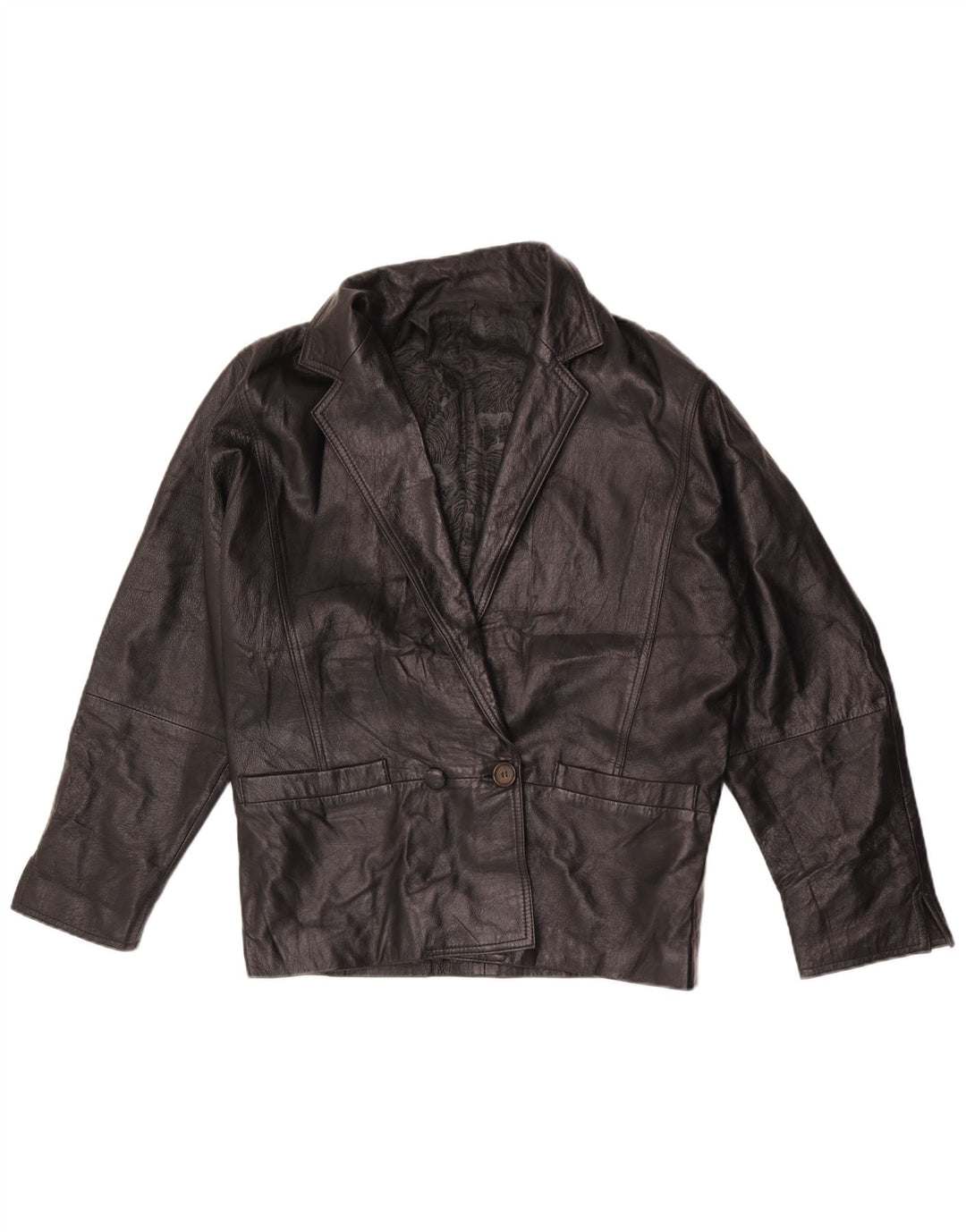 Giacca blazer in pelle doppio petto vintage da donna UK 16 grande nera
