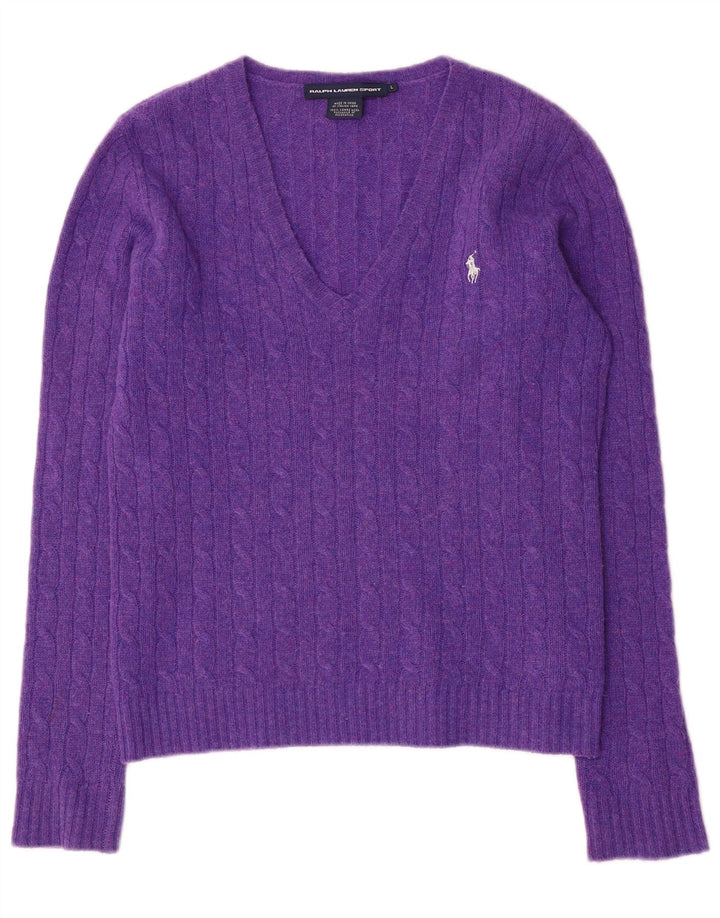Maglione maglione con scollo a V da donna Ralph Lauren UK 14 grande lana viola