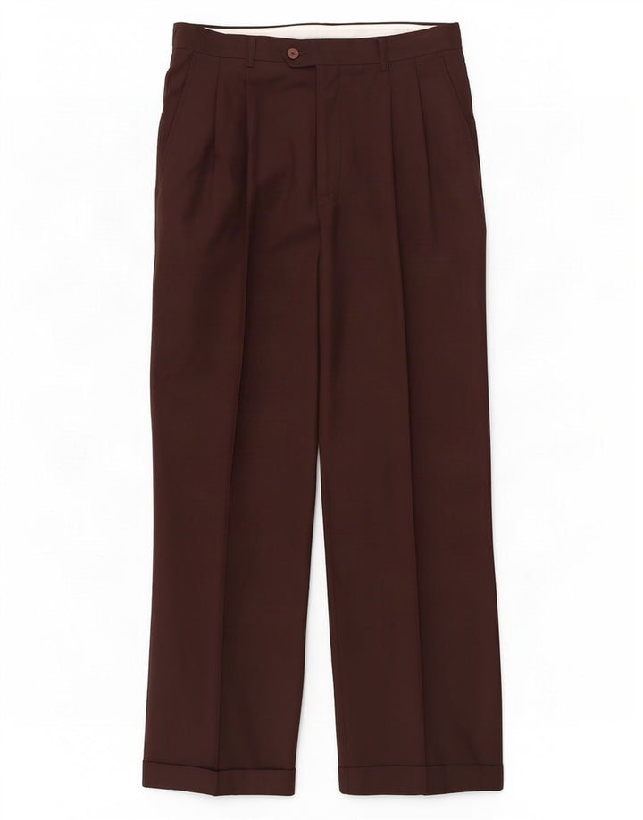 Pantaloni da abito con pegging da uomo Pierre Cardin W34 L29 Lana marrone