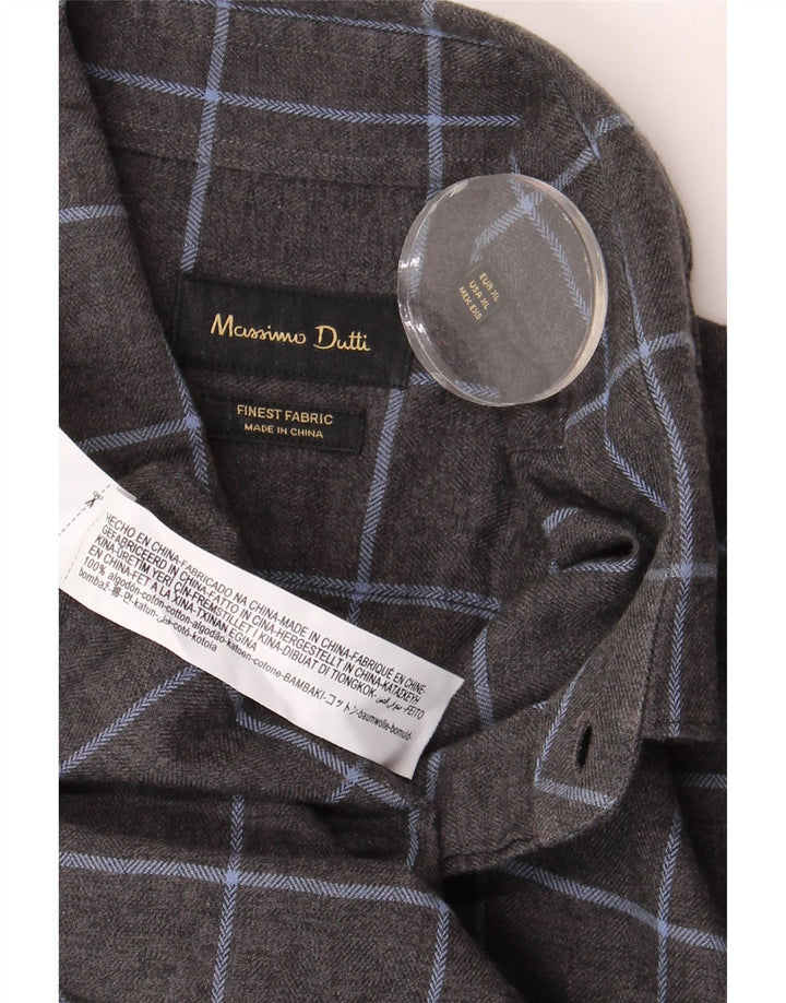 MASSIMO DUTTI Camicia da uomo in flanella XL in cotone a quadri grigi