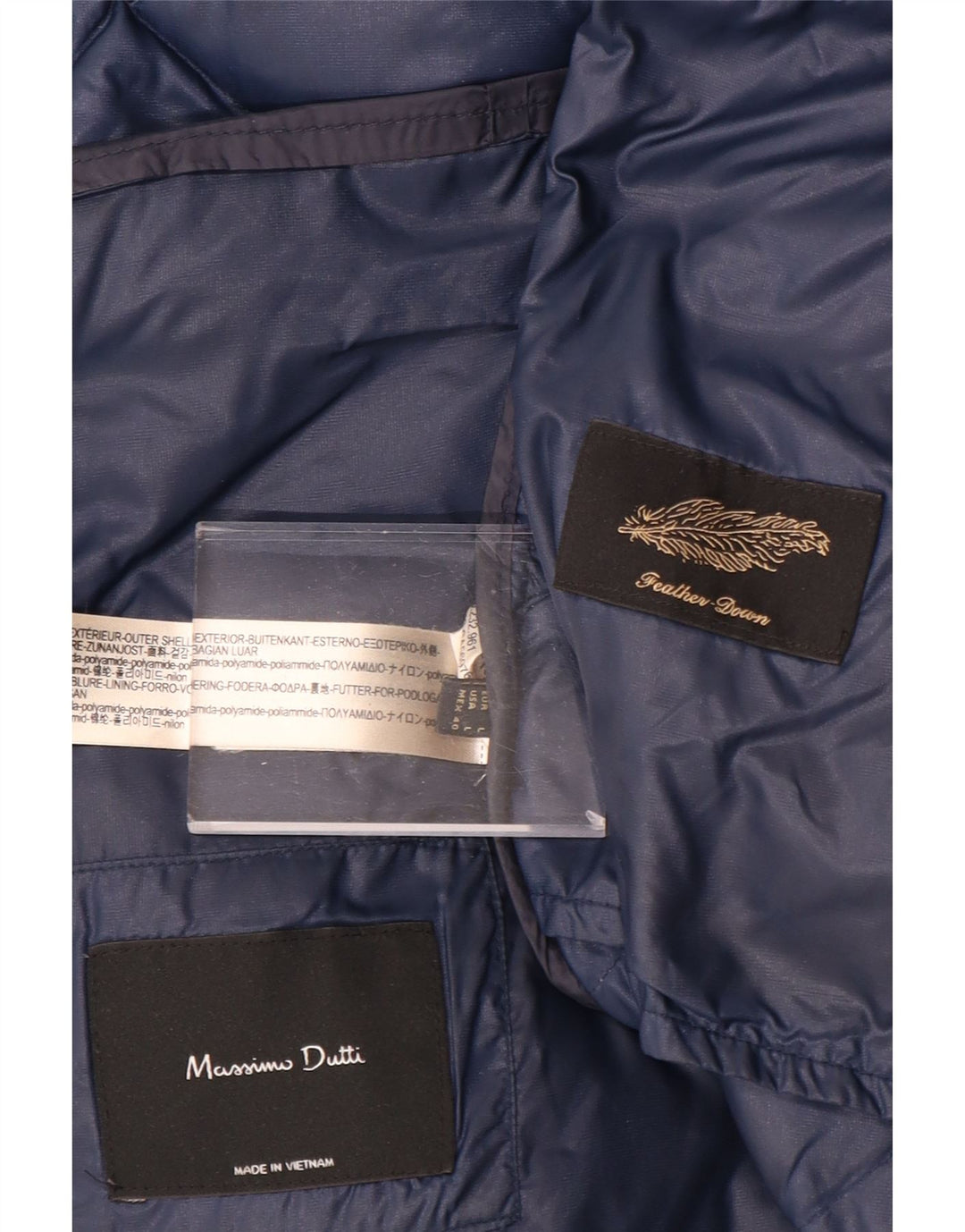 MASSIMO DUTTI Cappotto imbottito con cappuccio da donna UK 16 Large Blu Navy in poliammide