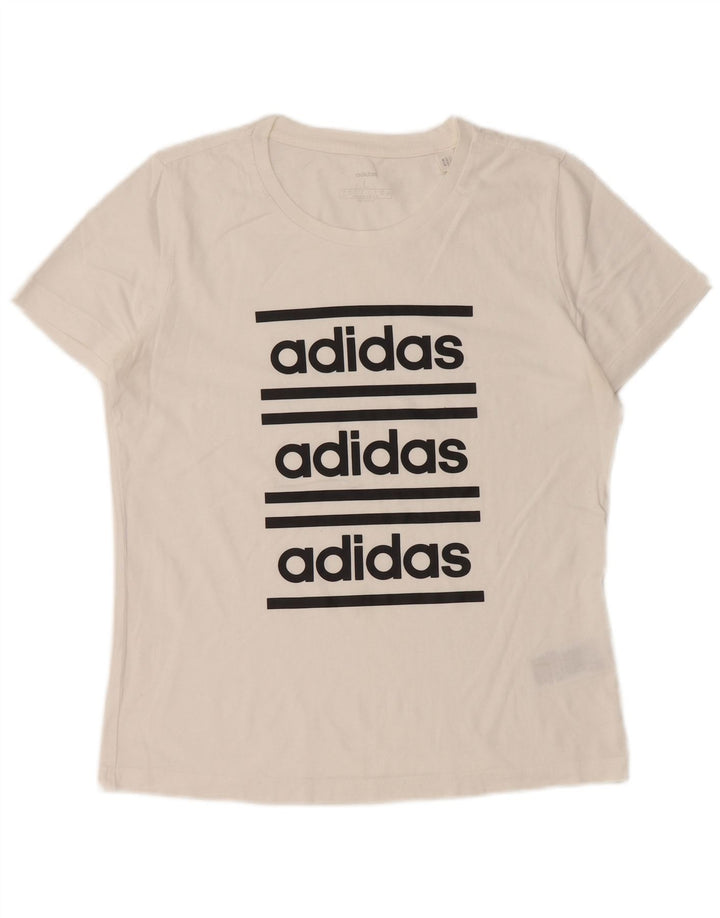 T-shirt grafica da donna ADIDAS Top UK 16/18 grande cotone bianco