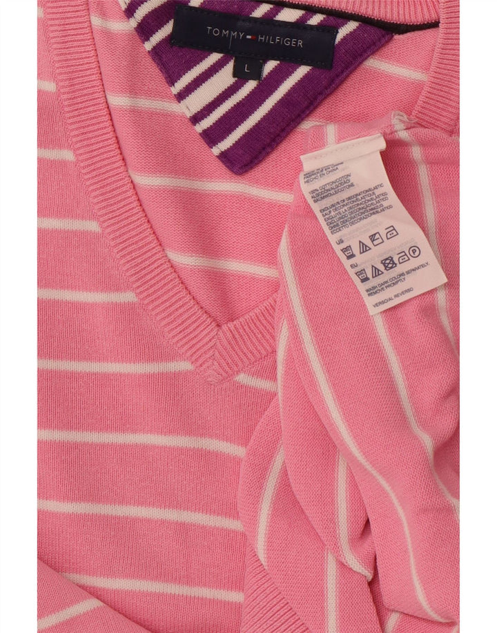TOMMY HILFIGER Maglione da uomo con scollo a V in cotone a righe grandi rosa