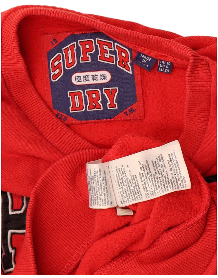 Felpa oversize con grafica da donna Superdry, maglione UK 10 piccolo, cotone rosso