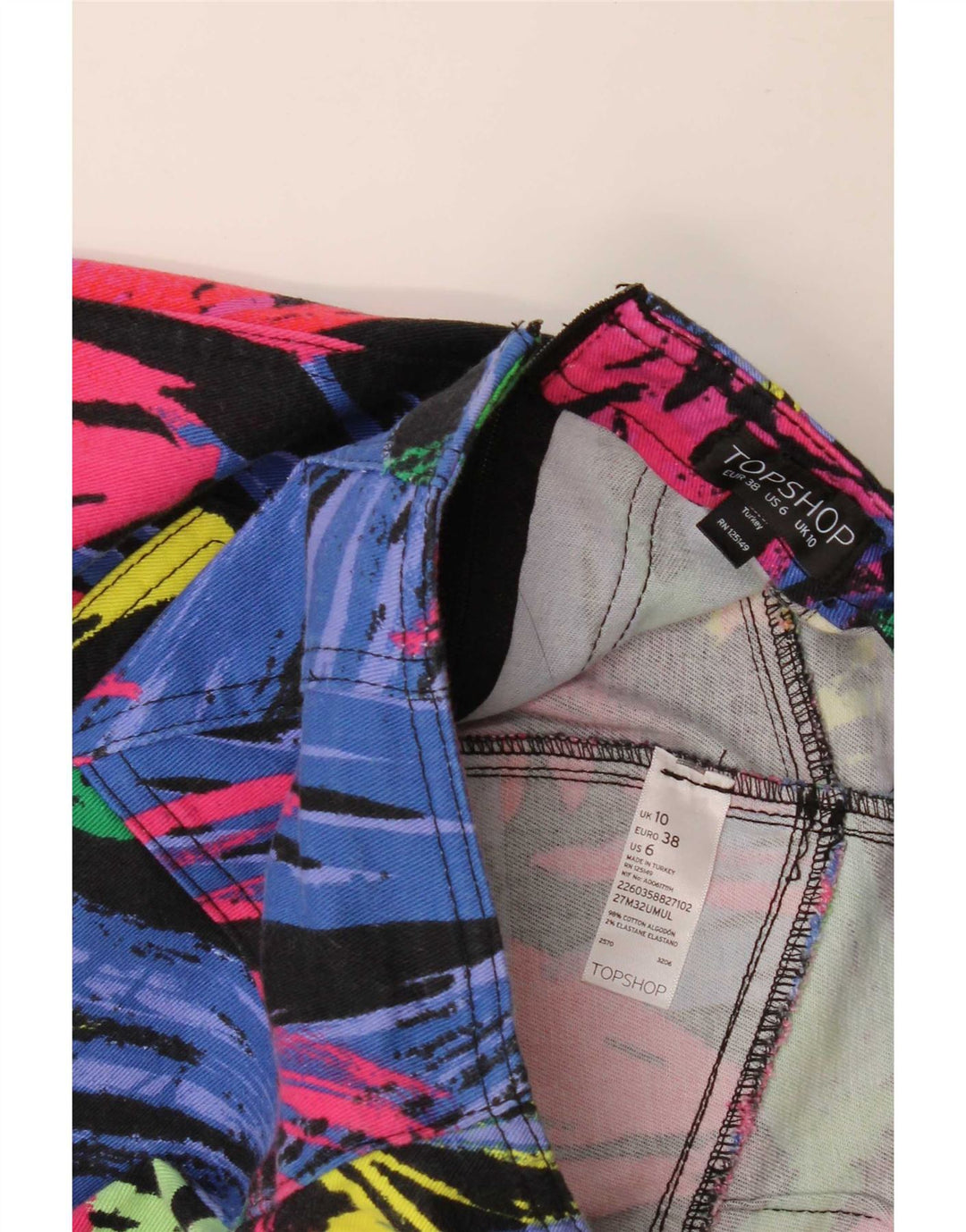 Topshop Minigonna da donna con motivo astratto UK 10 piccola W27 multicolore
