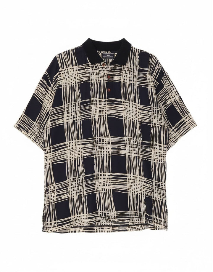 Camicia pullover a maniche corte da uomo Suspense grande in viscosa a quadri blu navy
