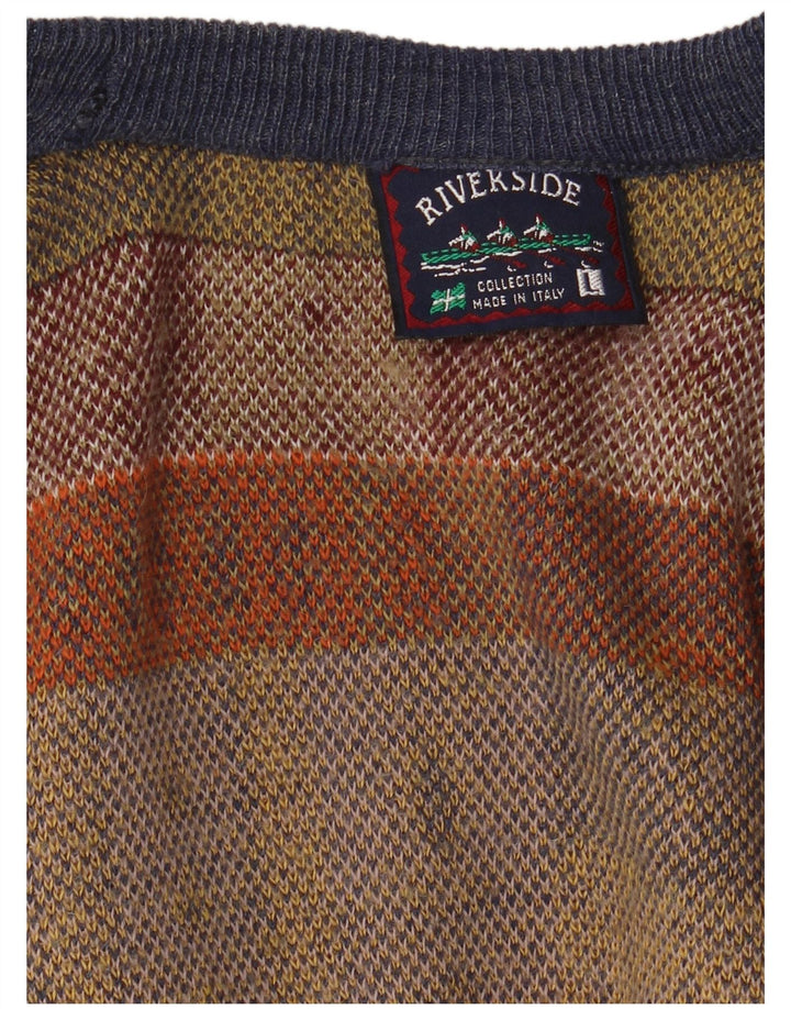 Maglione vintage da uomo con scollo a V grande patchwork multicolore
