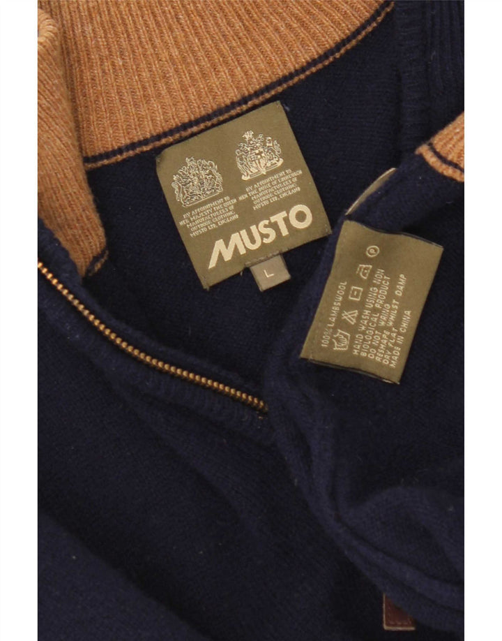 Musto Maglione da uomo con zip e collo grande in lana d'agnello blu navy