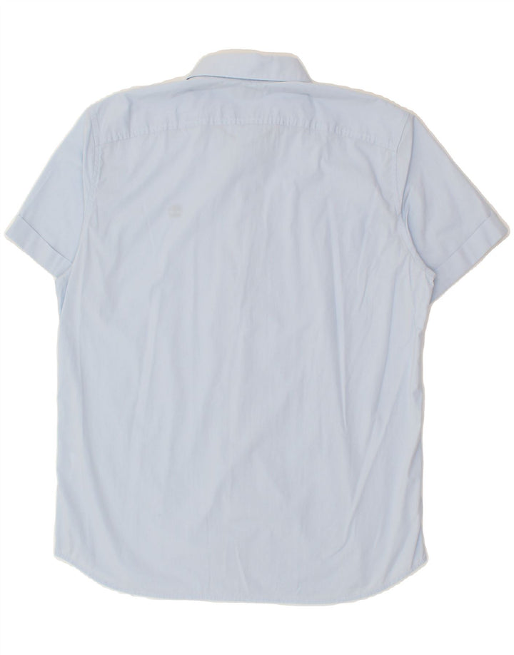 TIMBERLAND Mens Slim Fit Short Sleeve Shirt Medium Blue Vintage Timberland and Second-Hand Timberland from Messina Hembry 