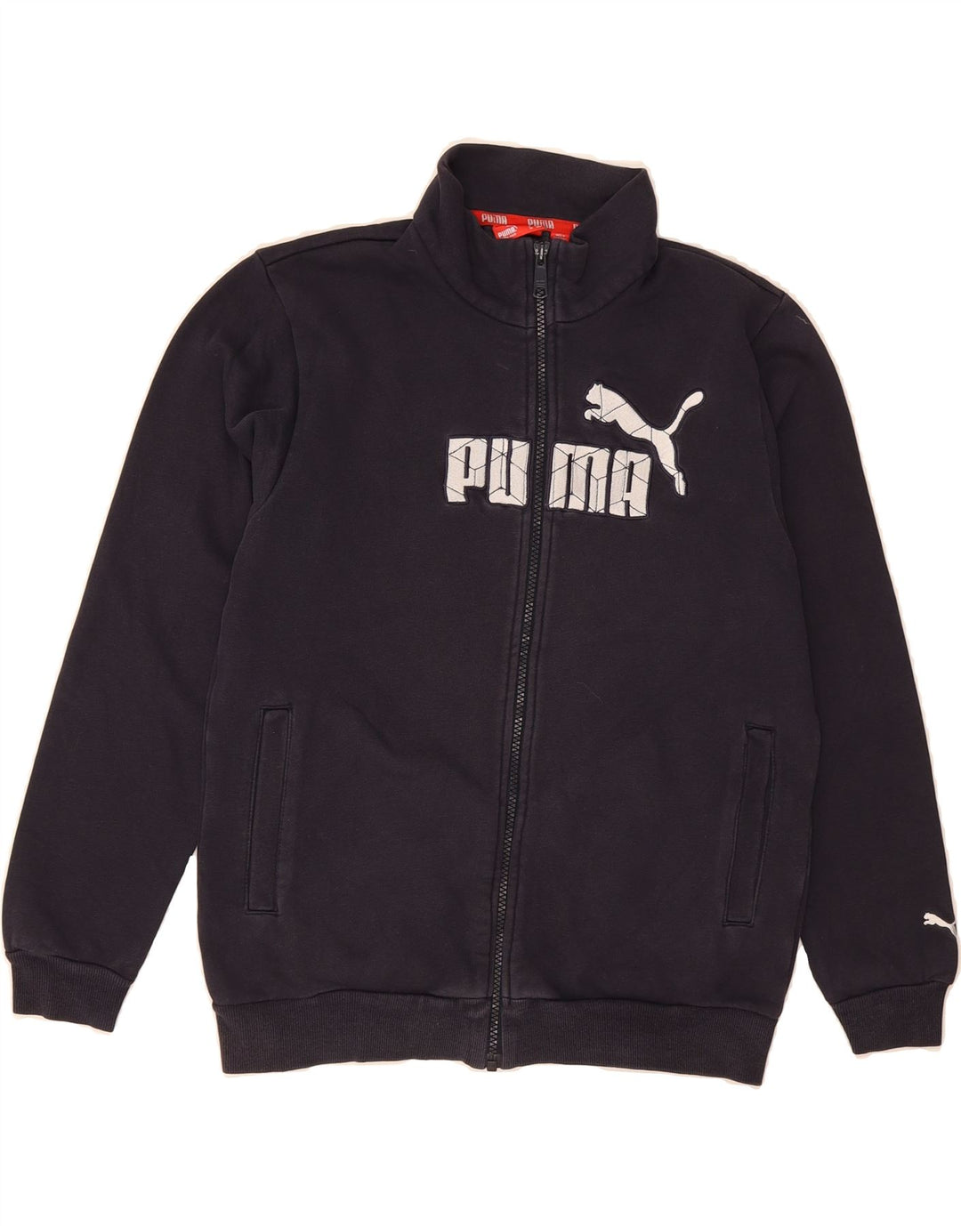PUMA Boys Graphic Tracksuit Top Jacket 11-12 Years Navy Blue Cotton Vintage Puma and Second-Hand Puma from Messina Hembry 