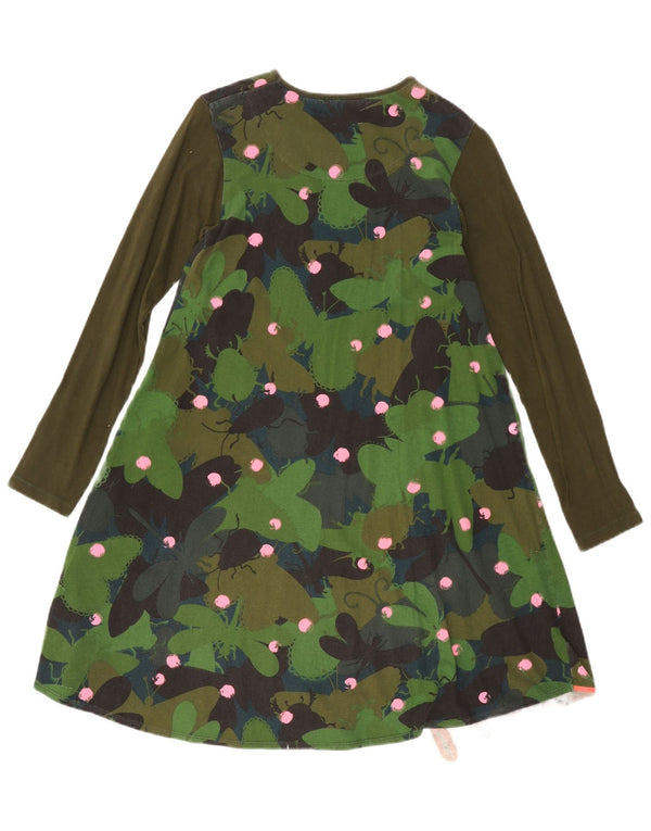 Desigual vestito basic per bambina a maniche lunghe 13-14 anni in cotone floreale verde