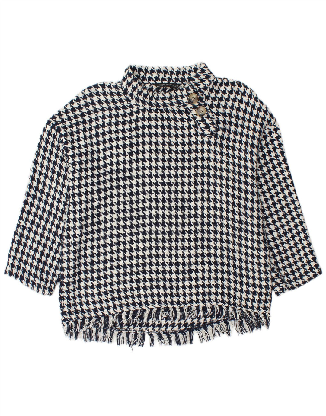 Maglione Zara da donna con collo a bottoni, UK 14, pied de poule medio blu navy