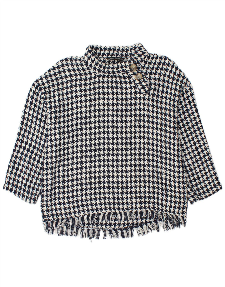 Maglione Zara da donna con collo a bottoni, UK 14, pied de poule medio blu navy