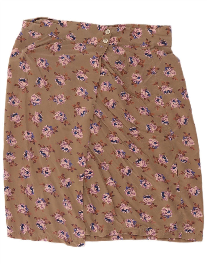Gonna a portafoglio vintage da donna W34 grande floreale beige