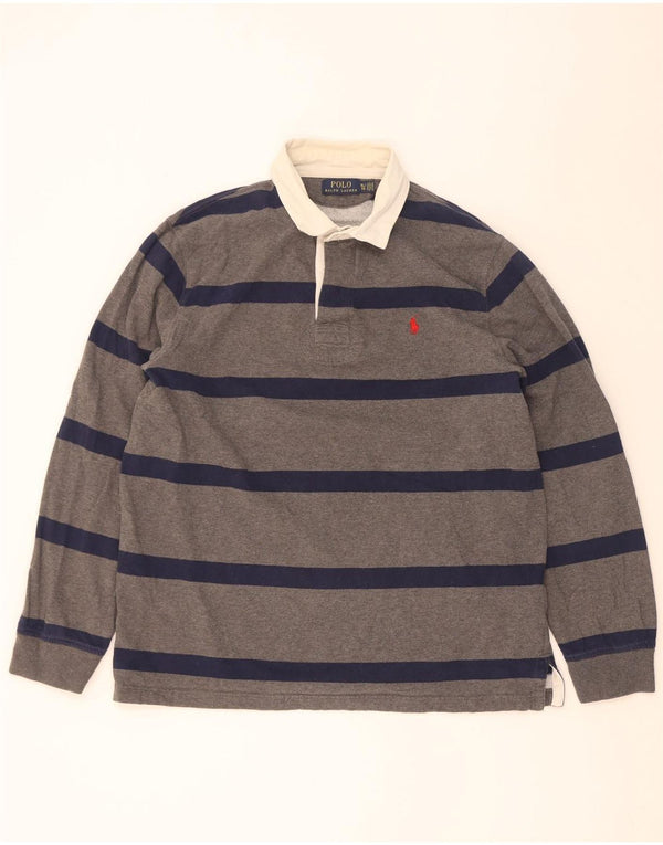 Polo Ralph Lauren Polo da rugby da uomo a maniche lunghe XL in cotone a righe grigie