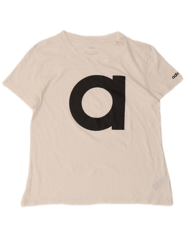 T-shirt grafica da donna Adidas Top UK 16/18 grande cotone bianco