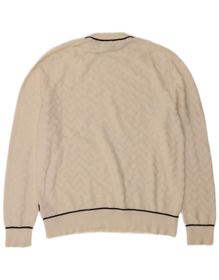 TED BAKER Mens Crew Neck Jumper Sweater Size 3 Medium Off White Chevron
