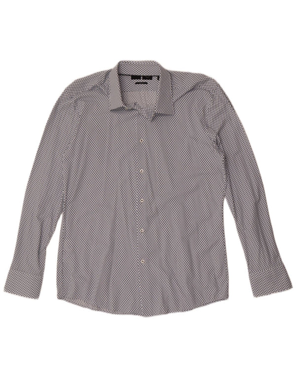 Camicia slim fit da uomo Hugo Boss taglia 41 16 grande poliammide geometrica blu