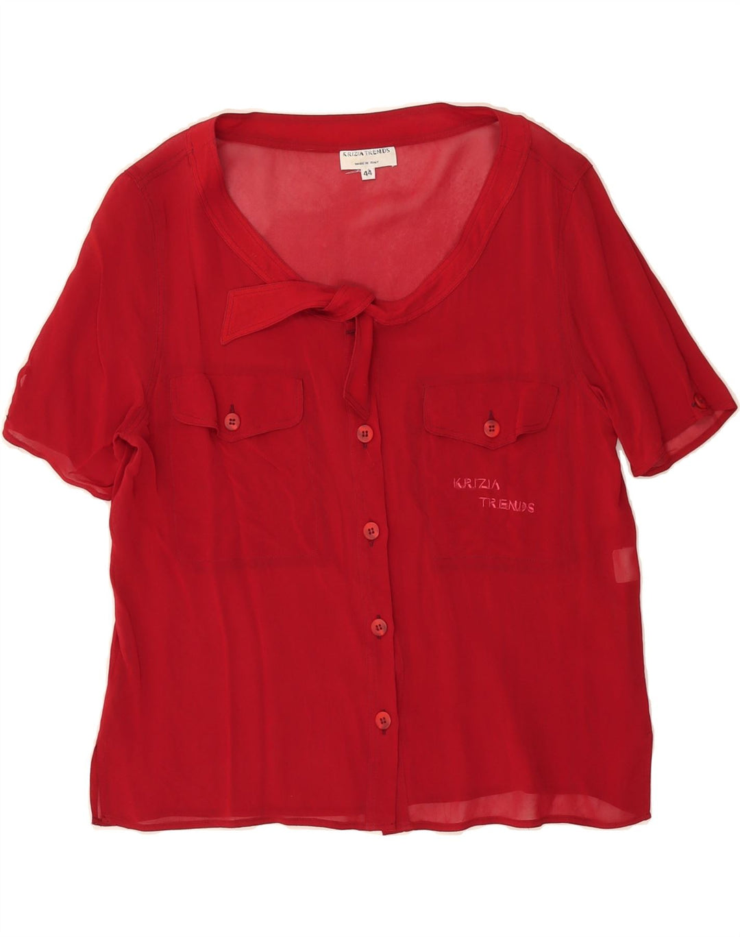 KRIZIA Womens Short Sleeve Shirt Blouse IT 44 Medium Red Viscose Vintage Krizia and Second-Hand Krizia from Messina Hembry 