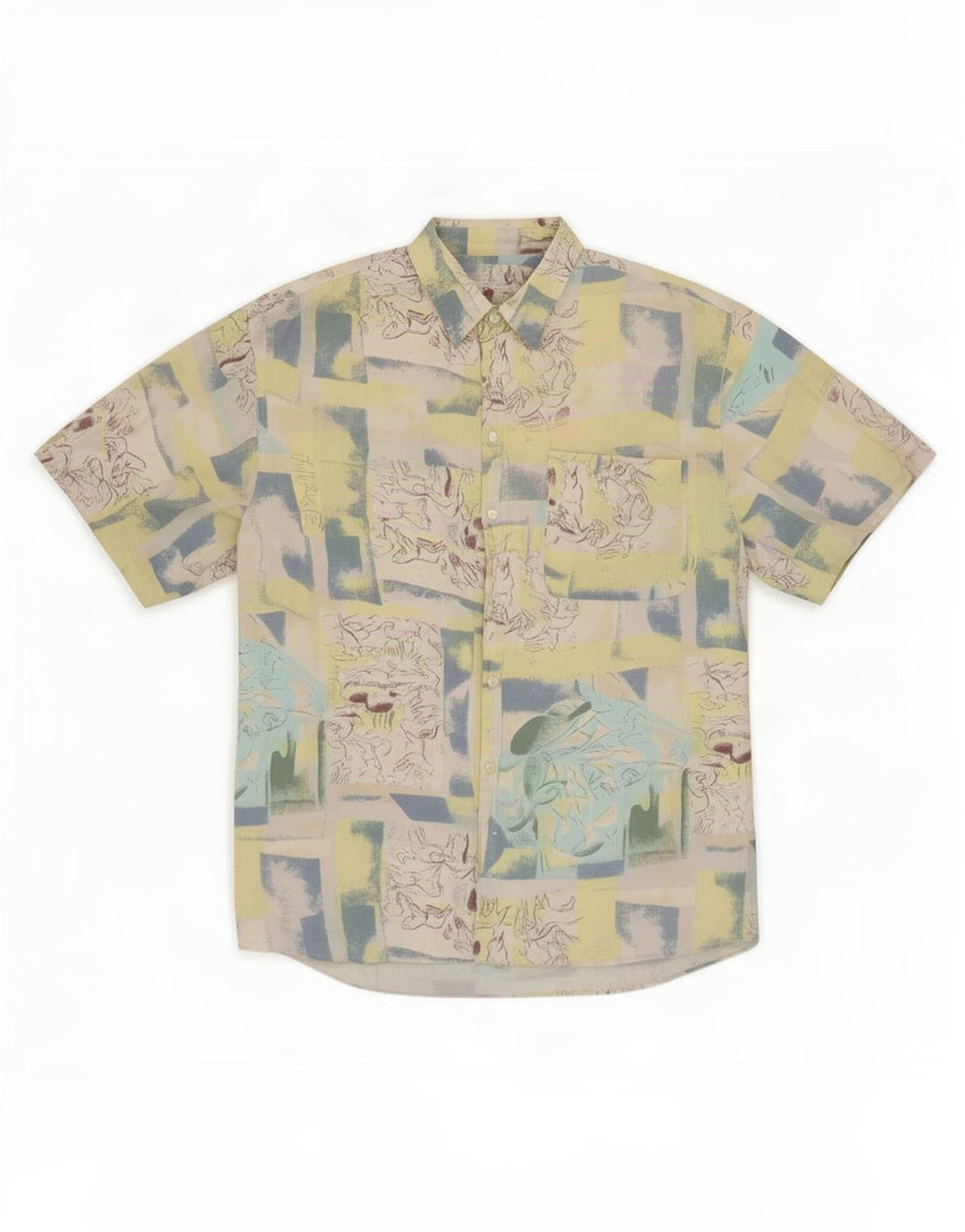 Camicia Bodoni da uomo a maniche corte taglia 39/40 Patchwork medio multicolore