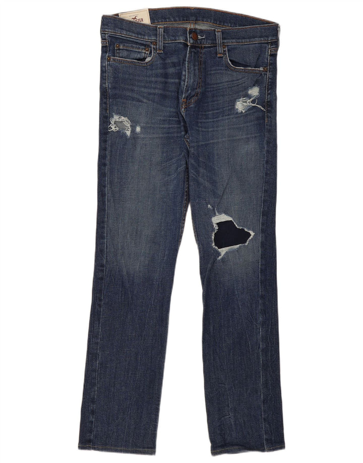 Jeans dritti invecchiati Hollister da uomo W33 L32 Blu