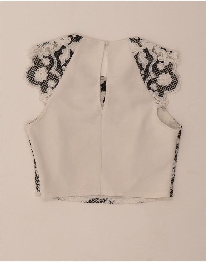 LIPSY Womens Crop Blouse Top UK 12 Medium  White Floral