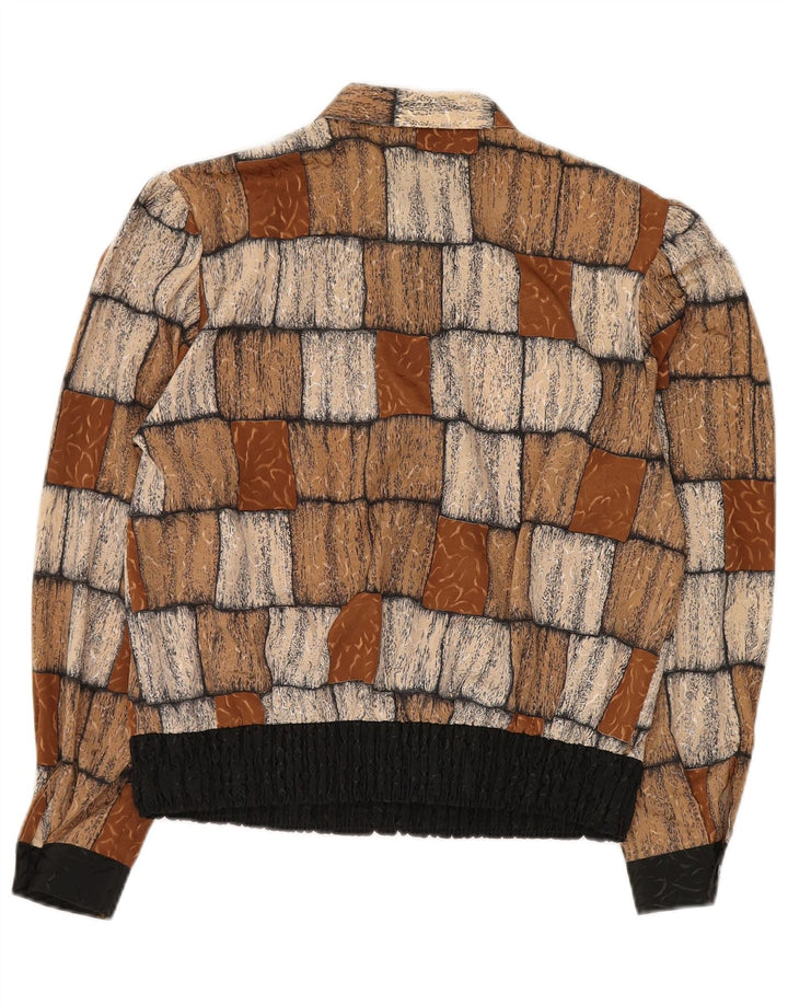 FRANKENWALDER Camicia da donna Camicetta EU 42 Large Marrone Patchwork Poliestere