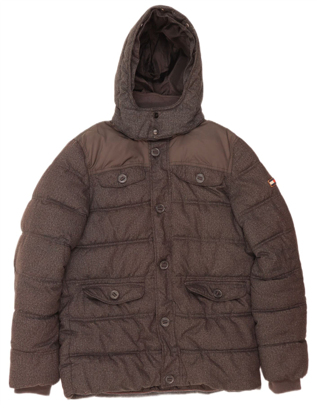 Giacca imbottita con cappuccio da uomo Tommy Hilfiger UK 40 grande poliestere grigio