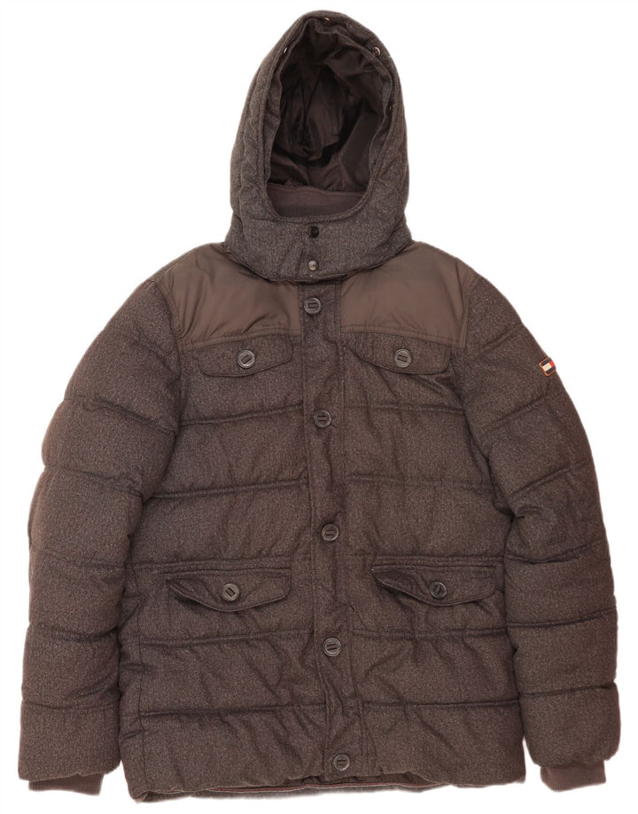 Giacca imbottita con cappuccio da uomo Tommy Hilfiger UK 40 grande poliestere grigio
