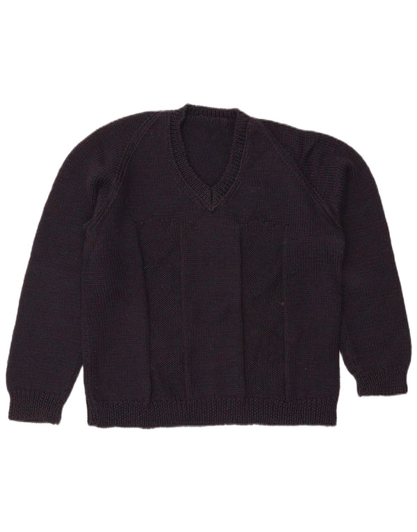 Maglione maglione vintage da donna con scollo a V UK 16 grande blu navy
