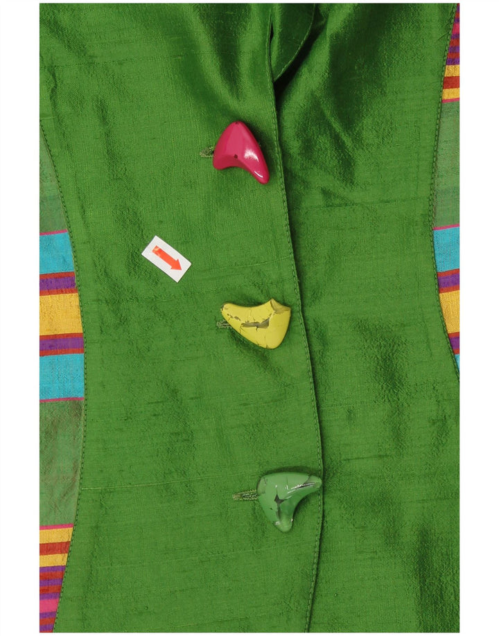 Top cardigan a maniche corte da donna VINTAGE UK 12 retrò a righe verde medio