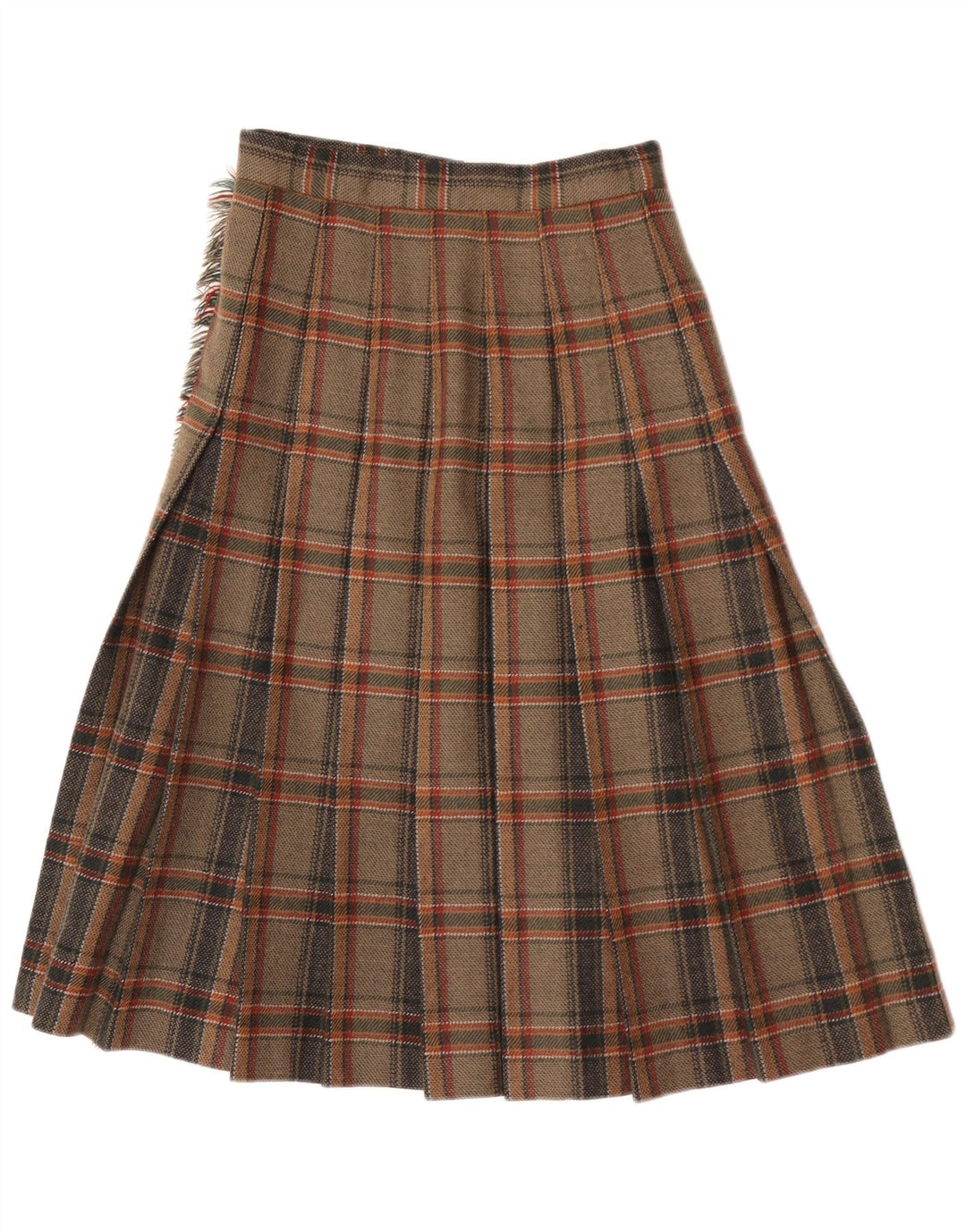 Gonna a portafoglio midi da donna vintage IT 40 piccola W24 lana scozzese marrone
