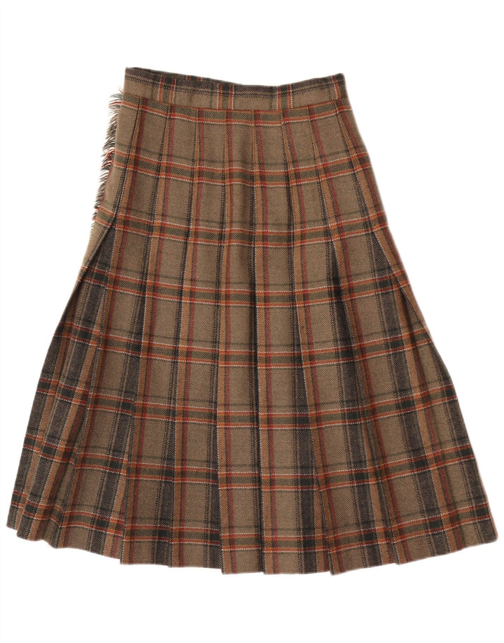 Gonna a portafoglio midi da donna vintage IT 40 piccola W24 lana scozzese marrone