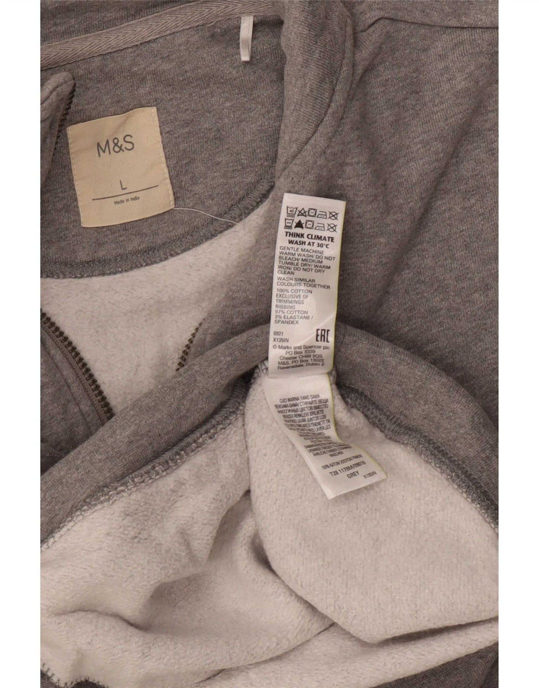 Felpa da uomo Marks & Spencer con zip e collo, grande, in cotone grigio