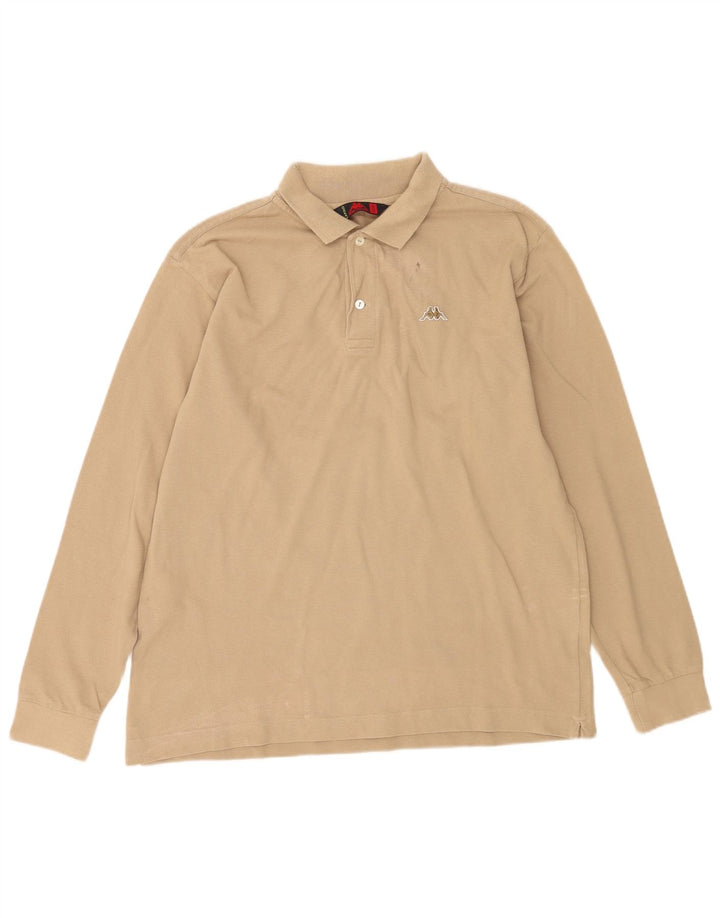 Polo Kappa Uomo Manica Lunga Cotone Beige Medio