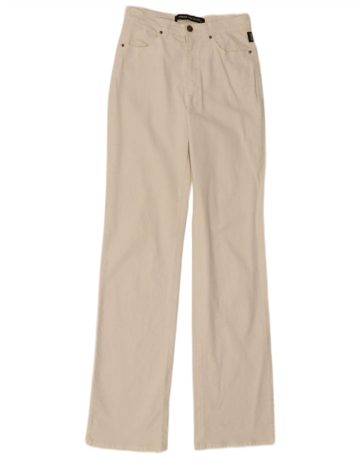 Pantaloni casual Bootcut da donna Versace IT 40 Small W26 L33 Cotone bianco