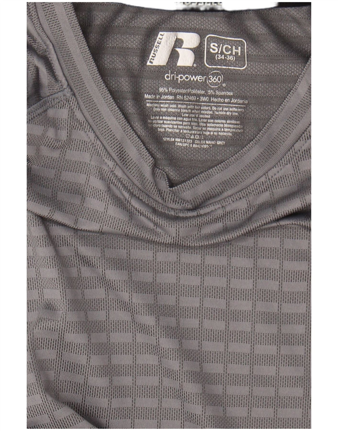 RUSSELL ATHLETIC Mens Dri-Power T-Shirt Top Small Grey Striped Polyester