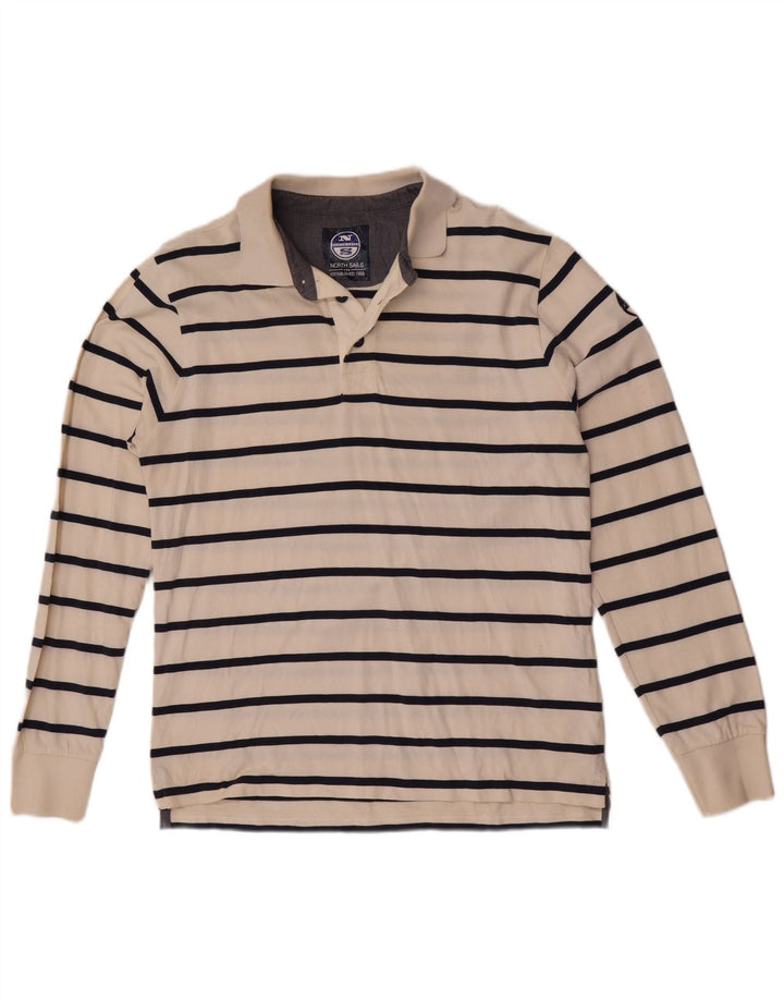 Polo da uomo a maniche lunghe North Sails in cotone a righe grandi bianche