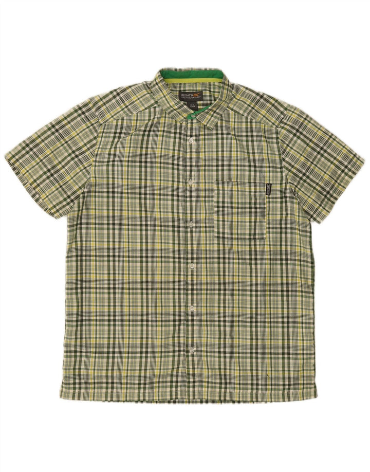 REGATTA Mens Short Sleeve Shirt EU 56 XL Khaki Check Polyester